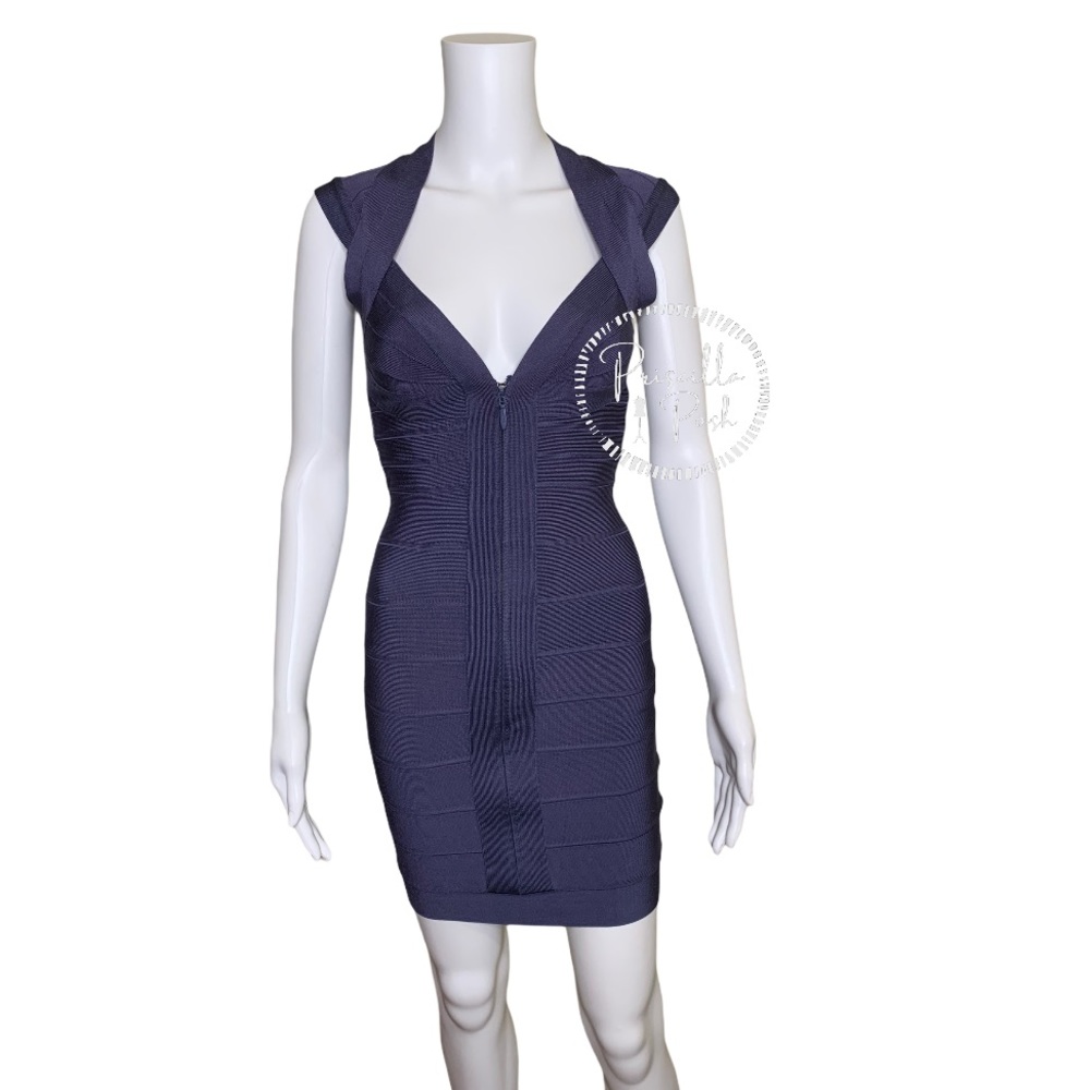 HERVÉ LÉGER Zip-front bandage dress indigo blue - Picture 3 of 16